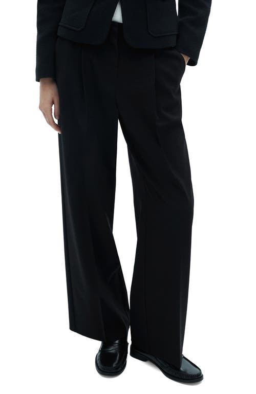 Mango Pleated Wide Leg Pants In Black