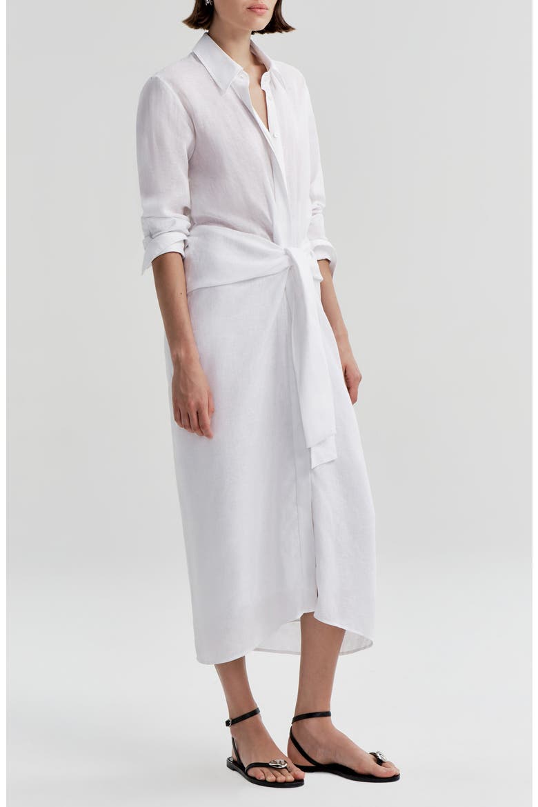 Mila Tie Waist Long Sleeve Maxi Shirtdress, Alternate, color, WHITE