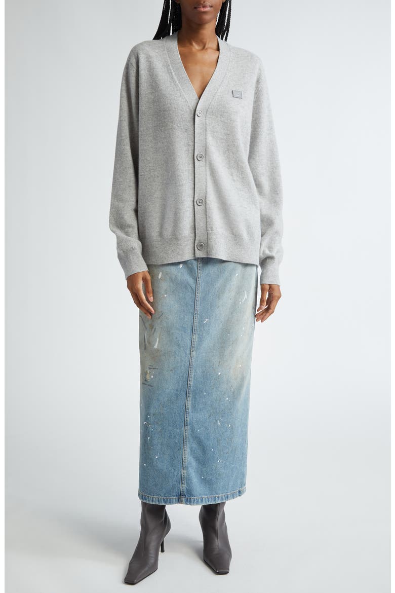Keve Face Patch Wool Cardigan, Alternate, color, LIGHT GREY MELANGE