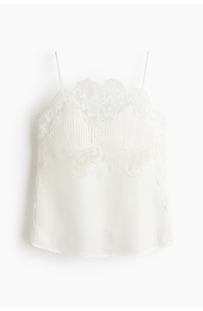 H&M Linen-blend Lace-detail Top, Main, color, White