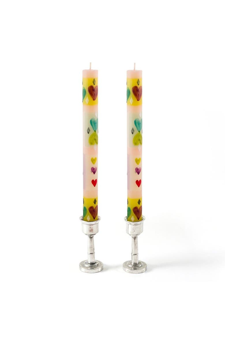 Pastel Hearts Painted Candles - Set of 2, Main, color, Pastel Hearts - 9"