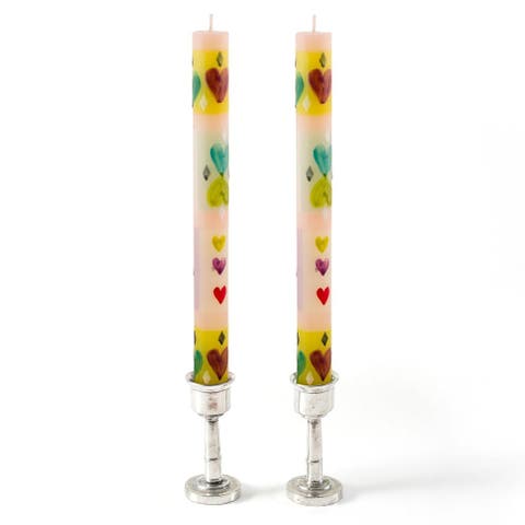 Pastel Hearts Painted Candles - Set of 2