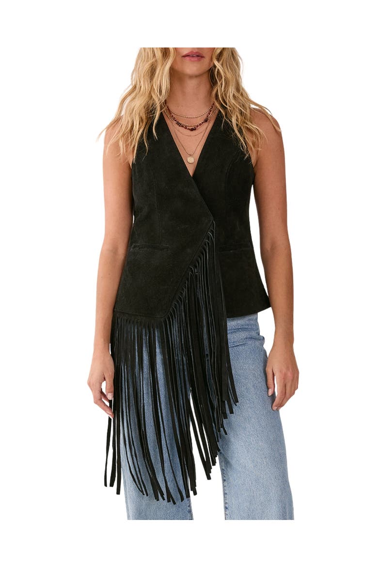 Premium Suede Fringe Waistcoat, Alternate, color, Black