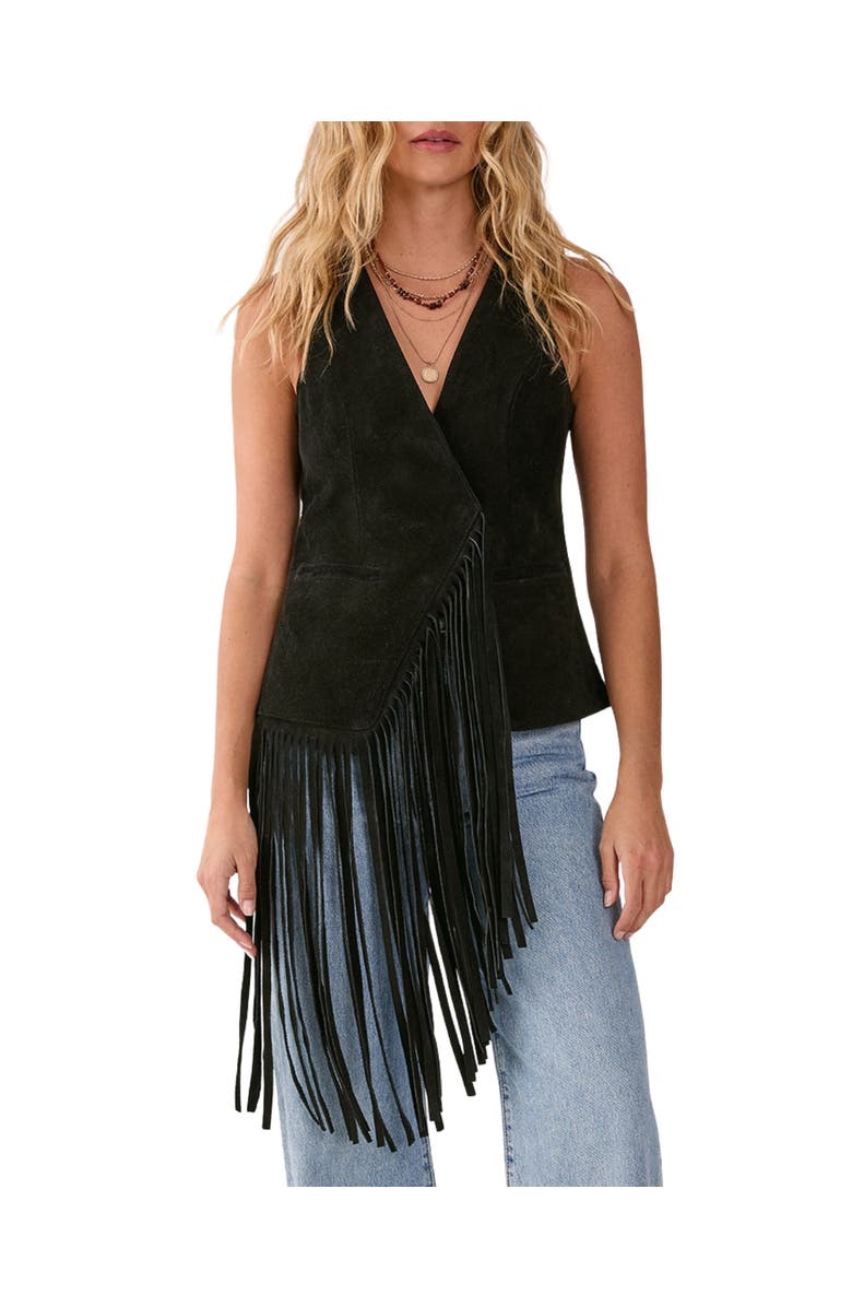 NASTY GAL Premium Suede Fringe Waistcoat, Alternate, color, Black