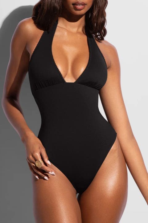 Mega Sculpting Plunge Halter One-Piece Swimsuit