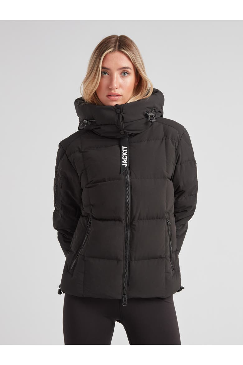 EZ Boxed Racer Hooded Puffer Coat, Main, color, MATT BLACK