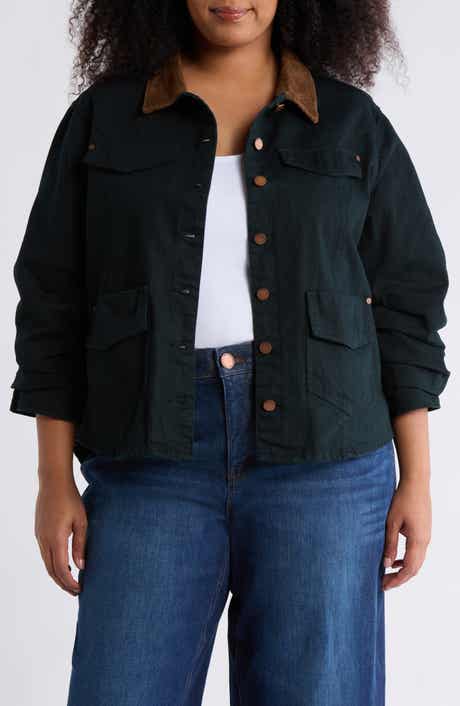 Democracy Ruched Sleeve Cotton Shirt Jacket