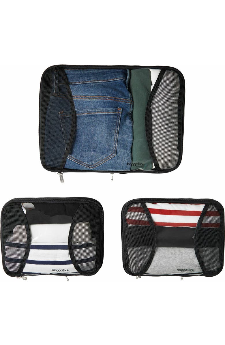 BAGGALLINI 2 Medium / 1 Large Compression Packing Cubes Travel Set, Alternate, color, Black