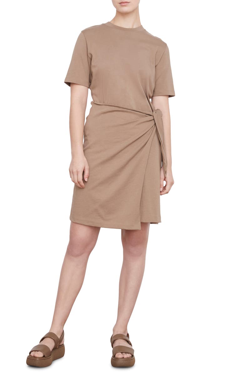Vince Side Tie Cotton T-Shirt Dress, Main, color, Shale