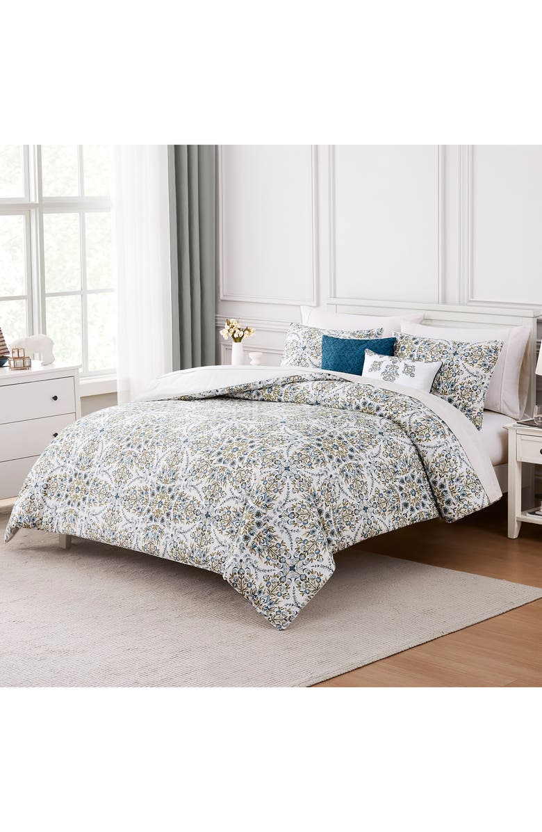 Modern Threads Floral Print Microfiber 5-Piece Comforter Set, Alternate, color, White/ Gold