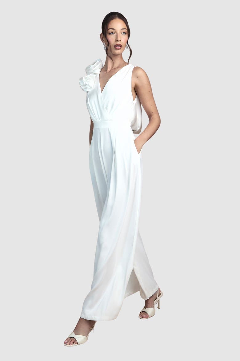 Corsage Cowl Back Bridal Jumpsuit, Main, color, Ivory