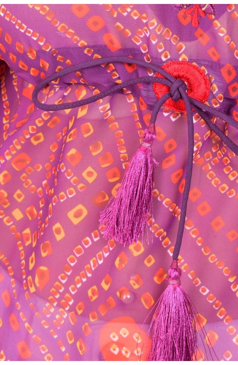 RAAS Mirror Embroidered Bandhani Georgette Kaftan Top, Alternate, color, Purple