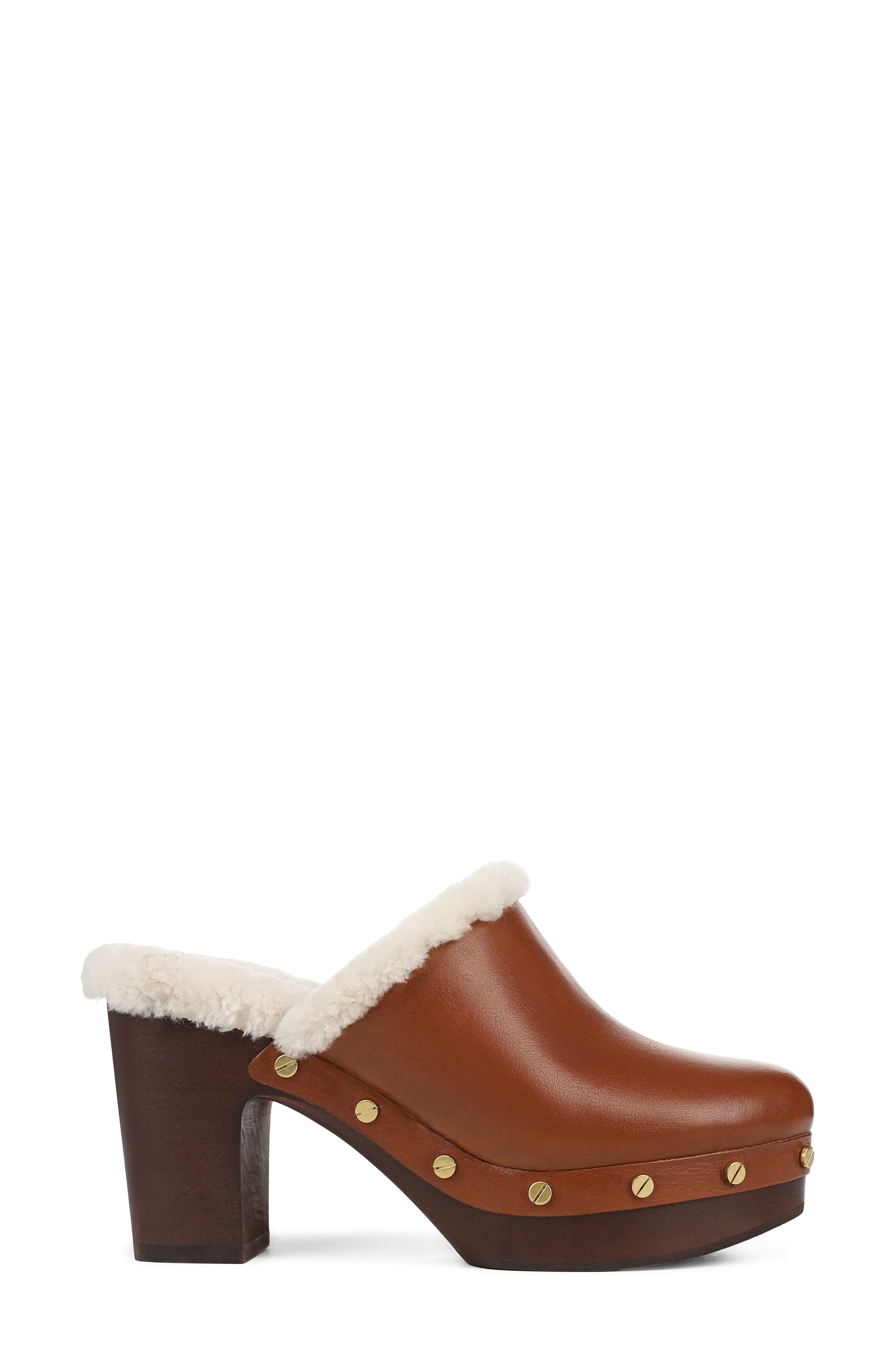 Larken Leather Clog with Genuine Shearling Trim, Alternate, color, HAZELWOOD LEATHER