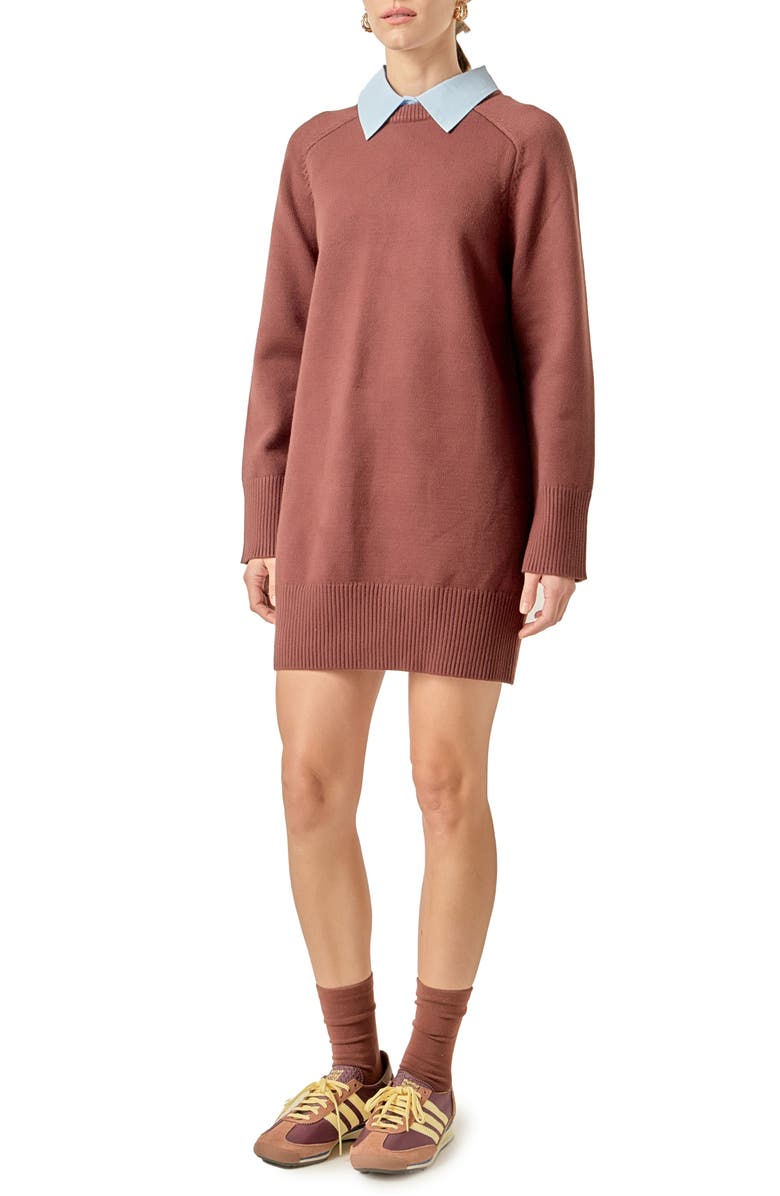 English Factory Crew Sweater Dress, Alternate, color, Chocolate Brown