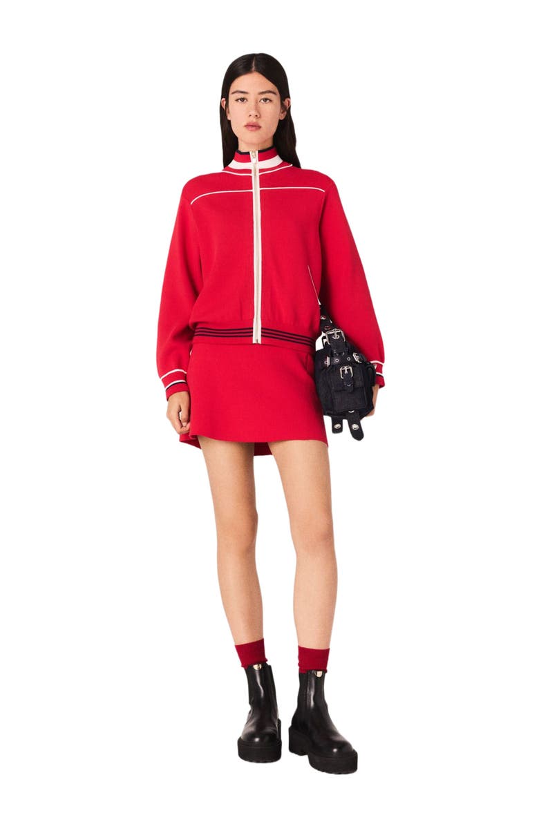 maje Zipped cardigan with elastic waist, Alternate, color, Red