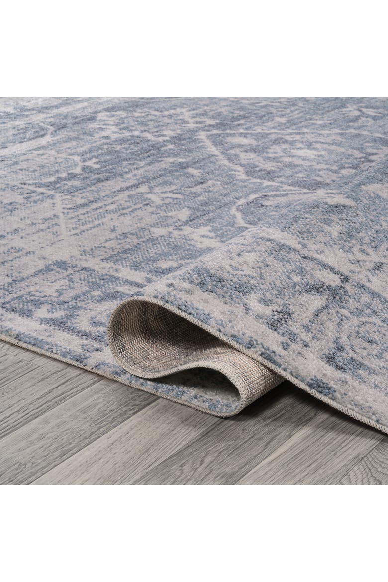 Shaii Global Medallion Low-Pile Machine-Washable Area Rug, Alternate, color, Blue/Light Gray