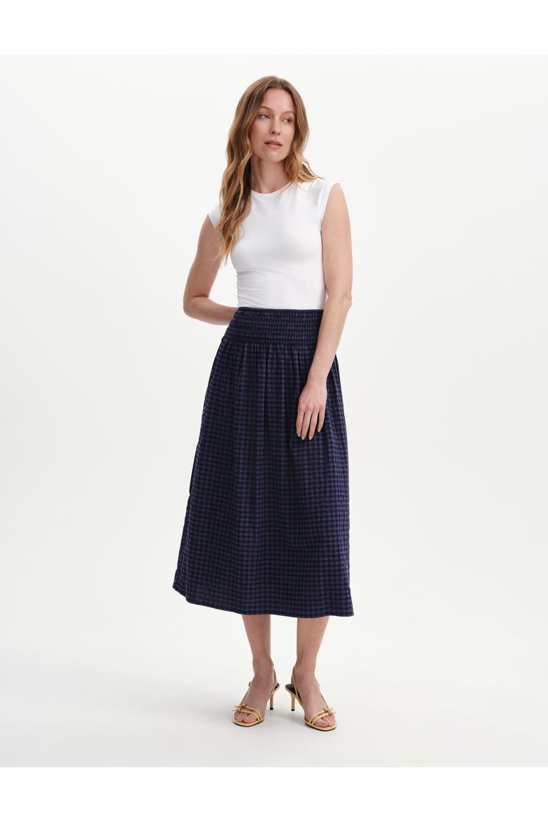 Vanessa Gingham Seersucker Midi Skirt, Alternate, color, Navy