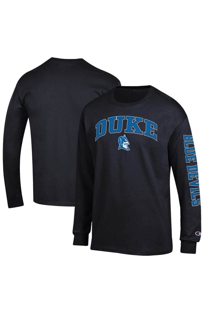 Champion Men's Champion Black Duke Blue Devils Arch Over Logo 2-Hit Long Sleeve T-Shirt, Main, color, Black