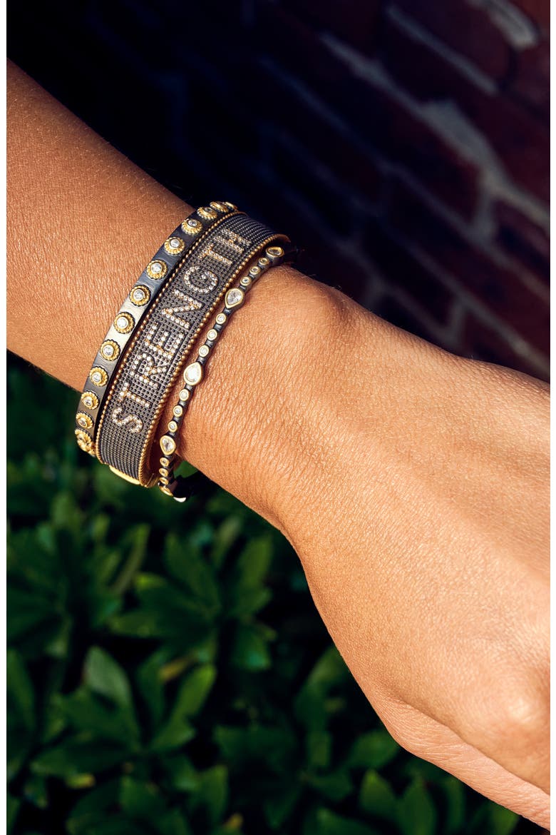Strength Pavé Bangle, Alternate, color, BLACK/ GOLD