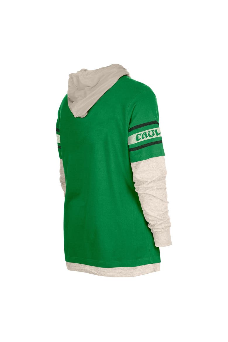 Men's New Era  Kelly Green Philadelphia Eagles Twofer Layered Long Sleeve Hoodie T-Shirt, Alternate, color, Kelly Green