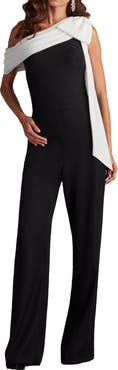 Tadashi Shoji Bow One-Shoulder Crepe Jumpsuit