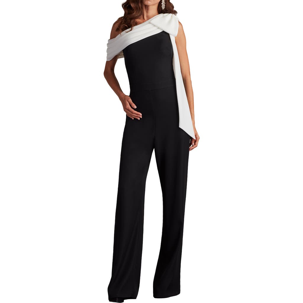 Tadashi Shoji Bow One-Shoulder Crepe Jumpsuit in Black/White  product