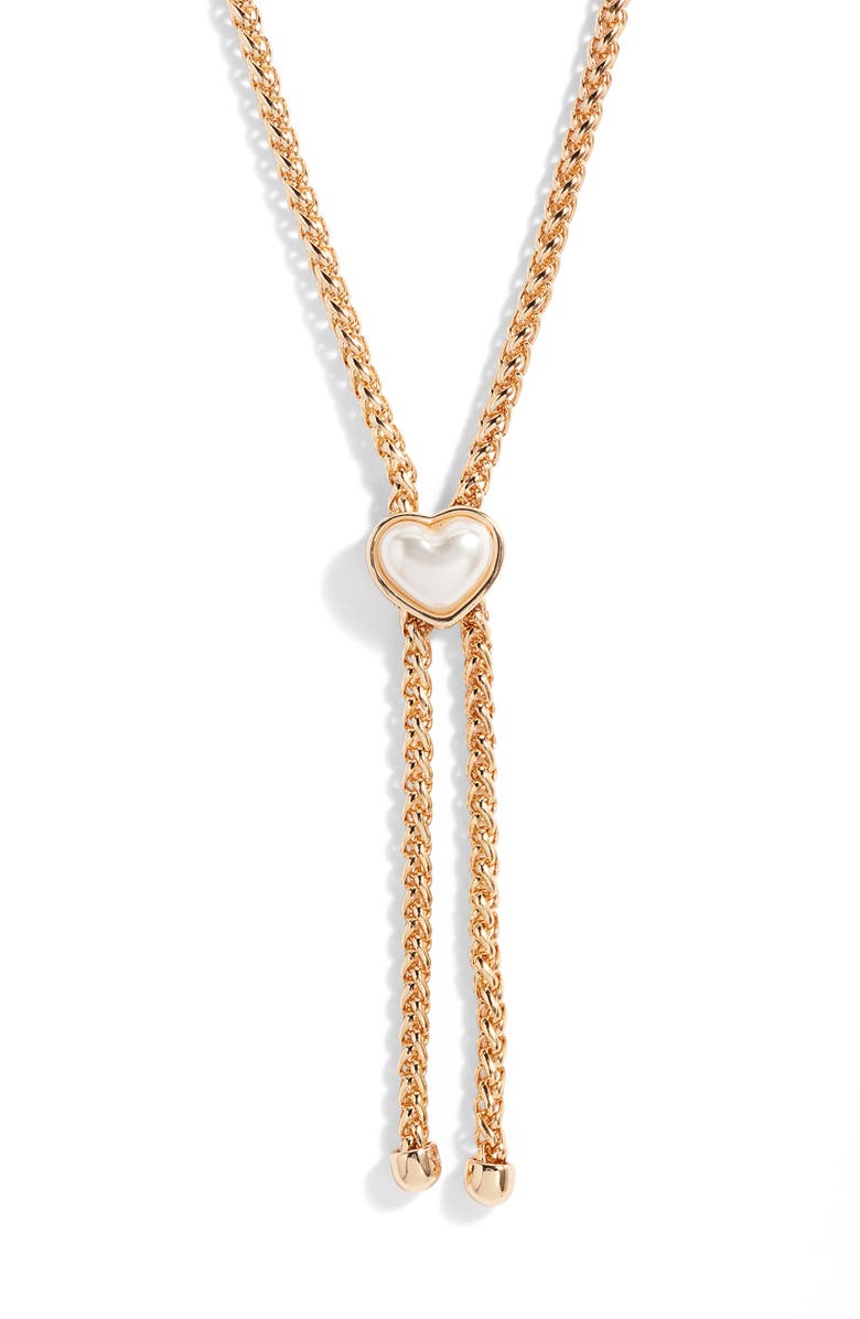Open Edit Faux Pearl Heart Slide Wheat Chain Bolo Necklace, Main, color, 