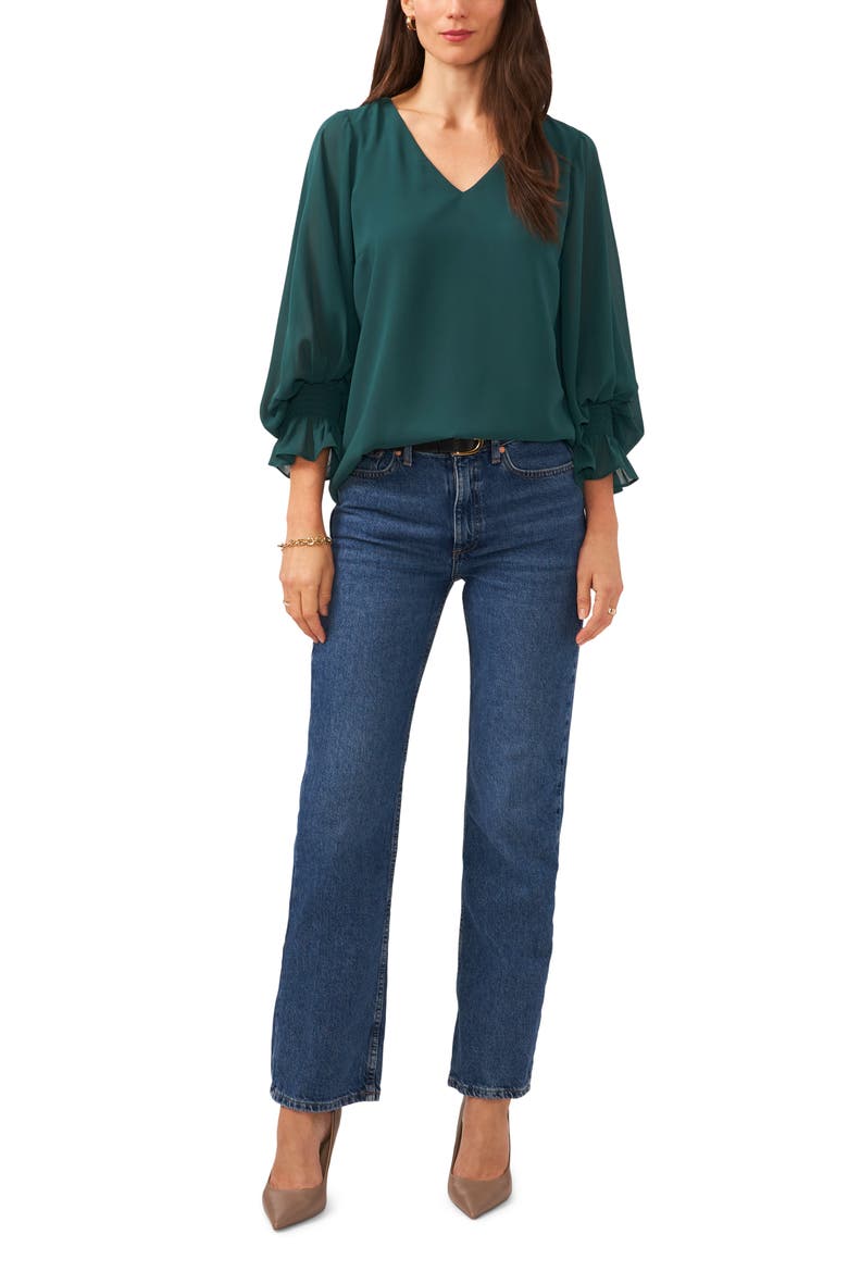 Blouson Sleeve Top, Alternate, color, DEEP FOREST