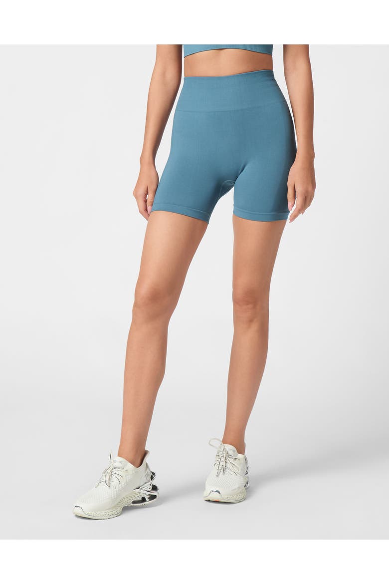 Seamless Micro Biker Shorts Logo Women, Main, color, petrol