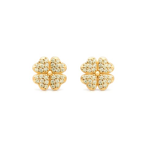 Peridot Clover Pave Stud Earrings