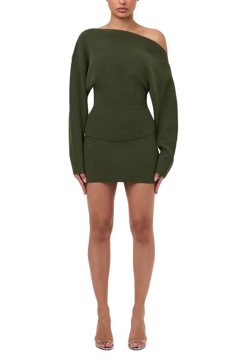 Naked Wardrobe One-Shoulder Sweater, Alternate, color, Forest Green