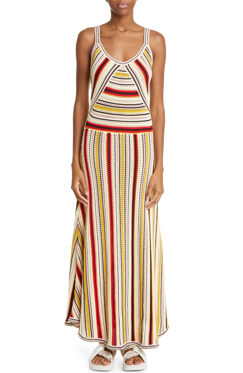 Zimmermann Stripe Cotton Open Stitch Cover-Up Maxi Dress, Main, color, 