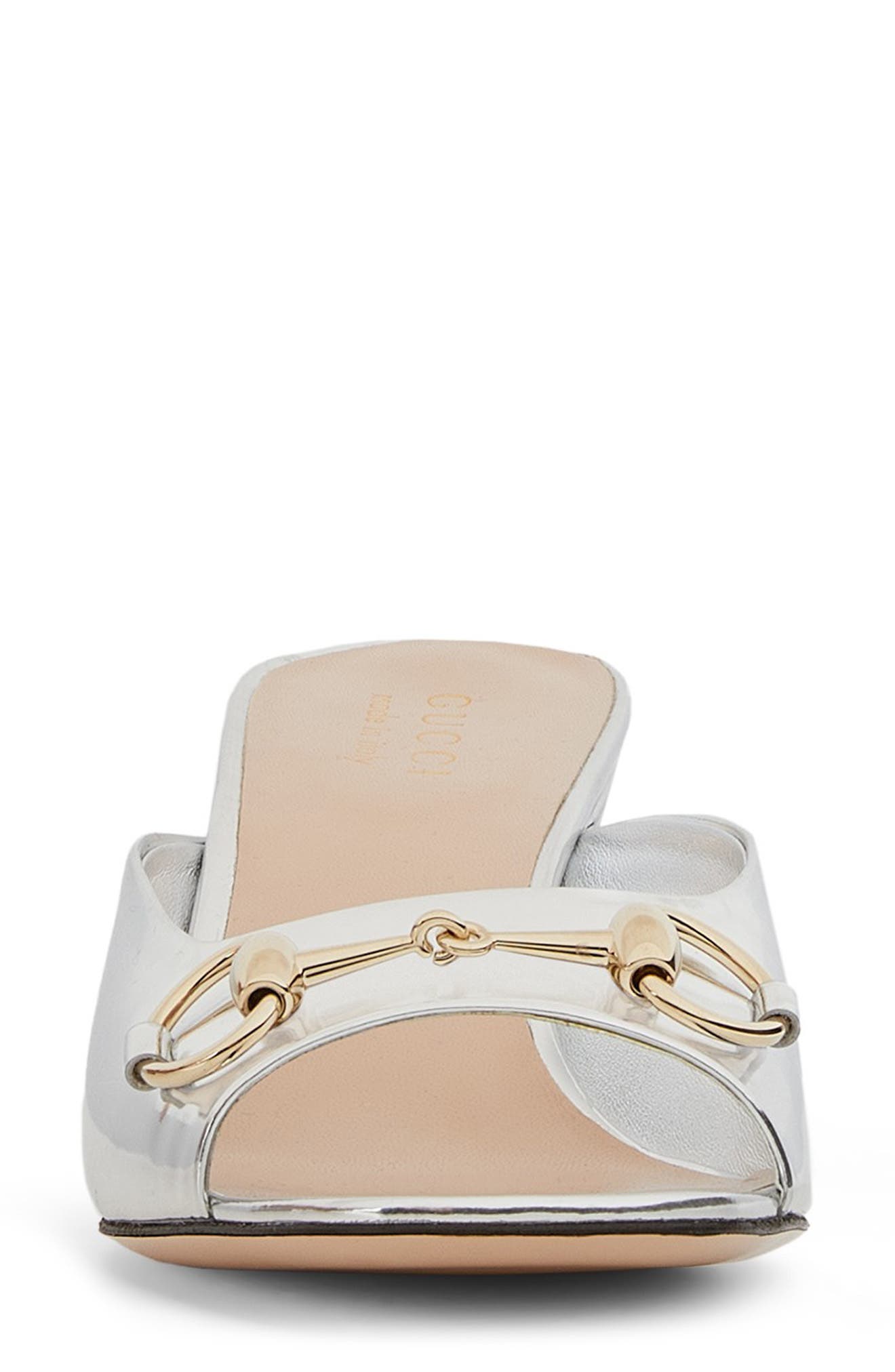 Gucci Horsebit Metallic Slide Sandal, Alternate, color, Silver