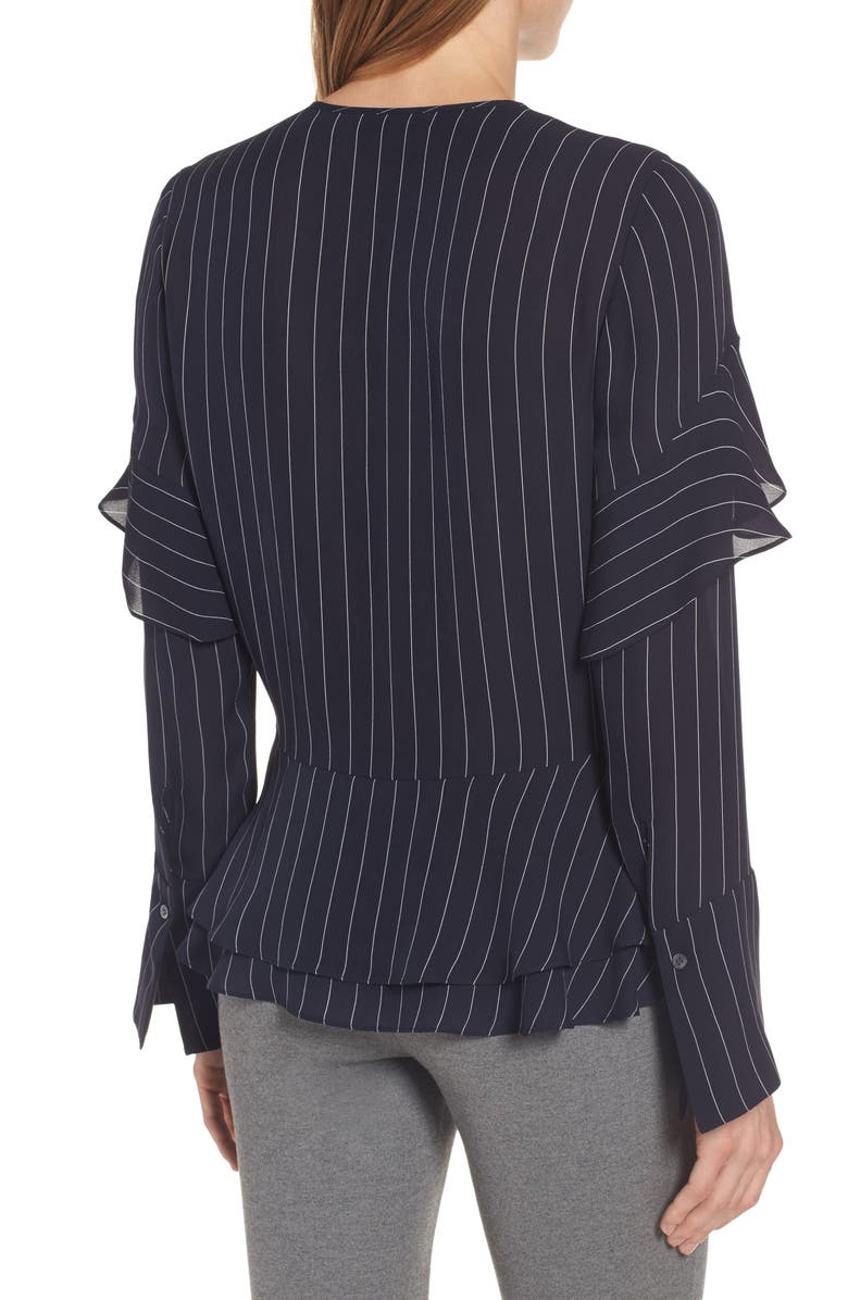 Classiques Entier<sup>®</sup> Bell Sleeve Pinstripe Silk Blouse, Alternate, color, 