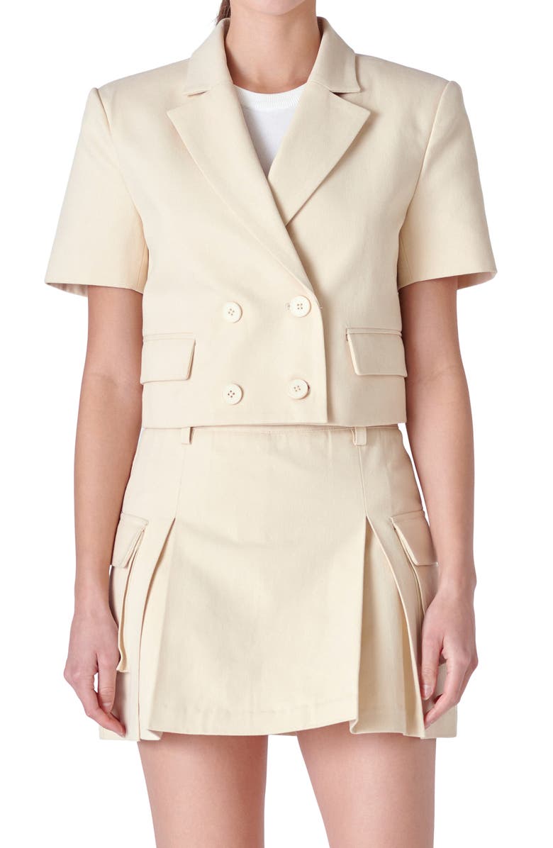 English Factory Short Sleeve Double Breasted Blazer, Alternate, color, Beige