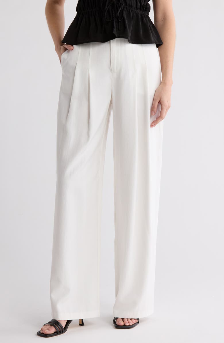 WAYF High Rise Pleated Wide Leg Pants, Main, color, Ivory
