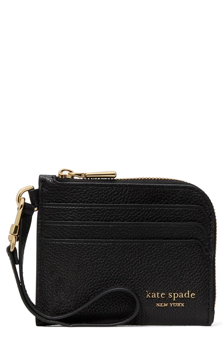 Kate Spade New York Devin Pebble Leather Card Case, Main, color, Black