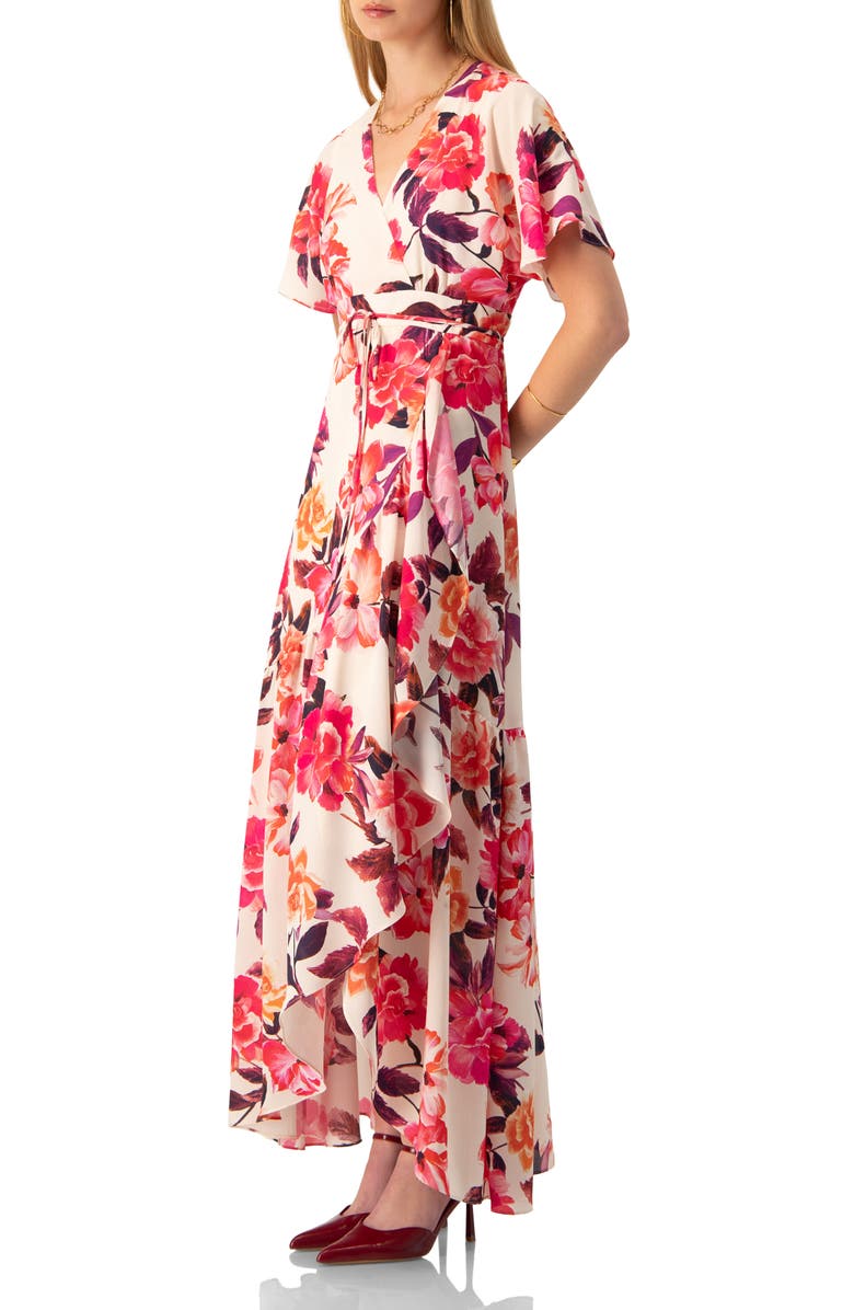 IVONNE Crossed V-Neck Wrap Floral Maxi Dress, Alternate, color, Ivory