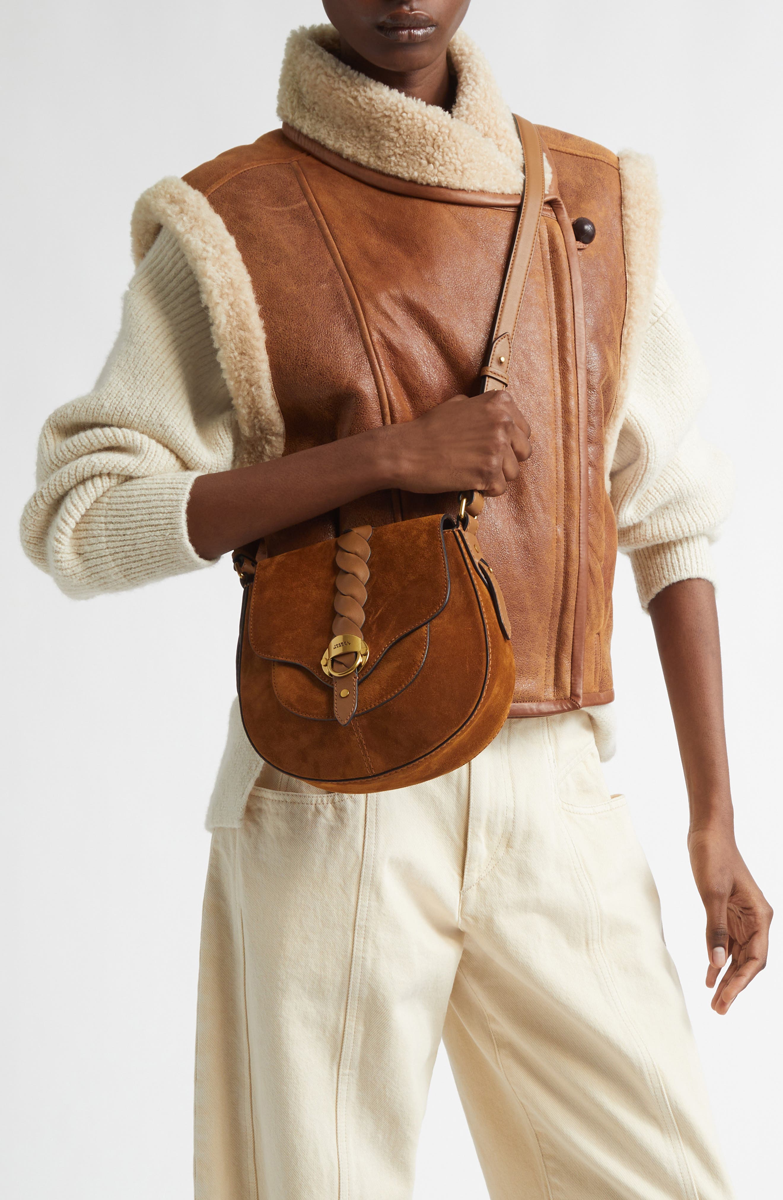 Small Altay Suede Shoulder Bag, Alternate, color, COGNAC