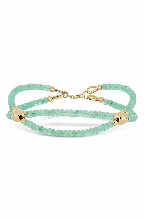 14K Gold Iris Emerald Beaded Line Bracelet