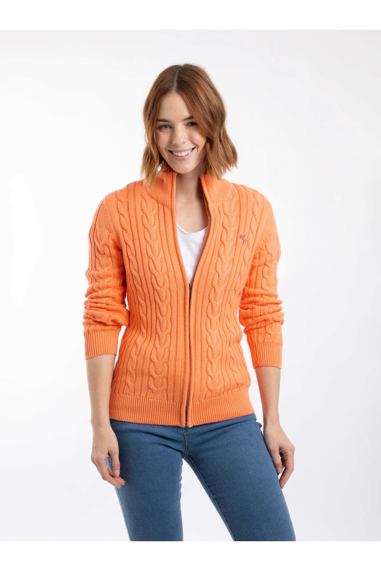 Lunenne Full Zip Cable Knit Cardigan, Main, color, Sorbet
