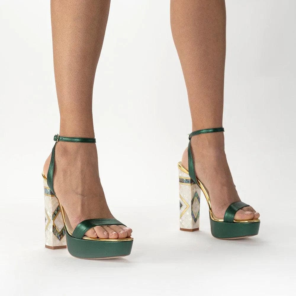 Arte Ankle Strap Pearl Heel Sandal, Alternate, color, Green