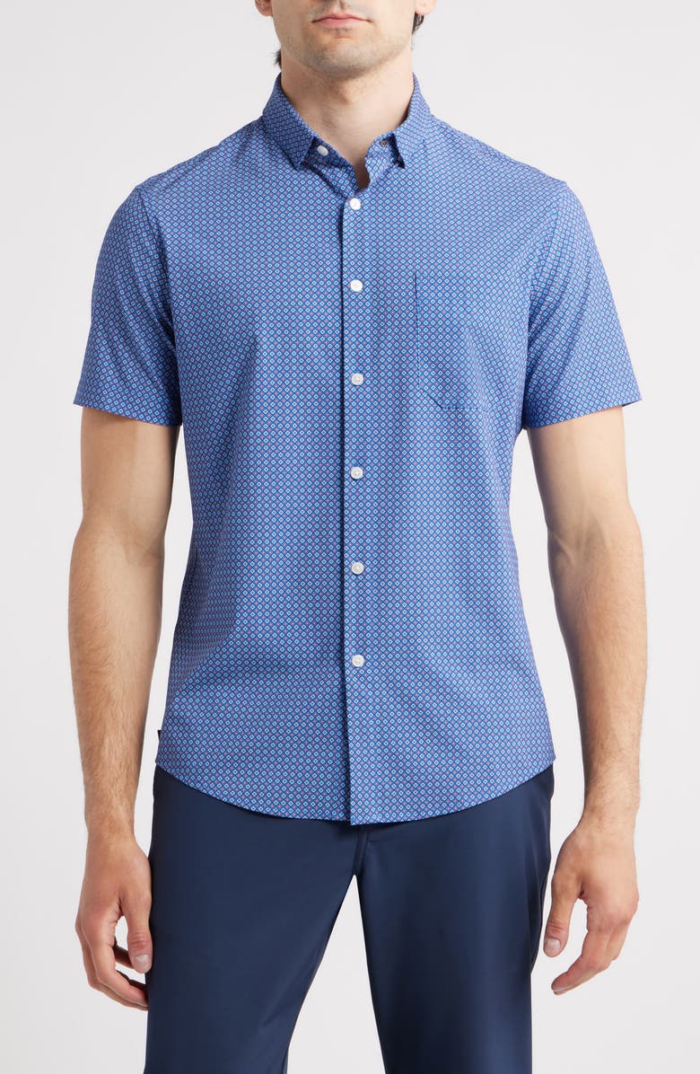 Mizzen+Main Leeward Trim Fit Neat Short Sleeve Button-Up Shirt, Main, color, Set Sail Alternating Diamond