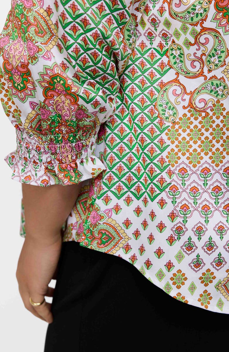 Foxcroft Olivia Patchwork Print Smocked Cuff Cotton Button-Up Shirt, Alternate, color,