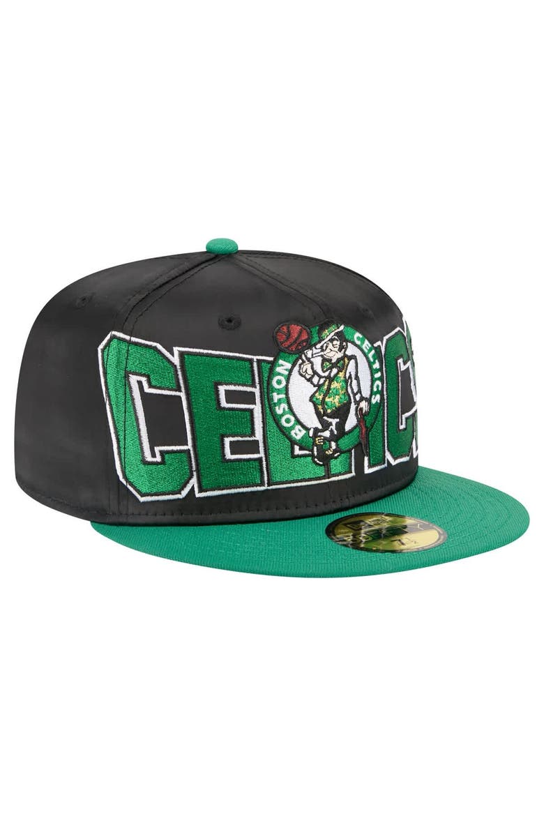 Men's New Era Black/Kelly Green Boston Celtics Satin Two-Tone 59FIFTY Fitted Hat, Alternate, color, Black