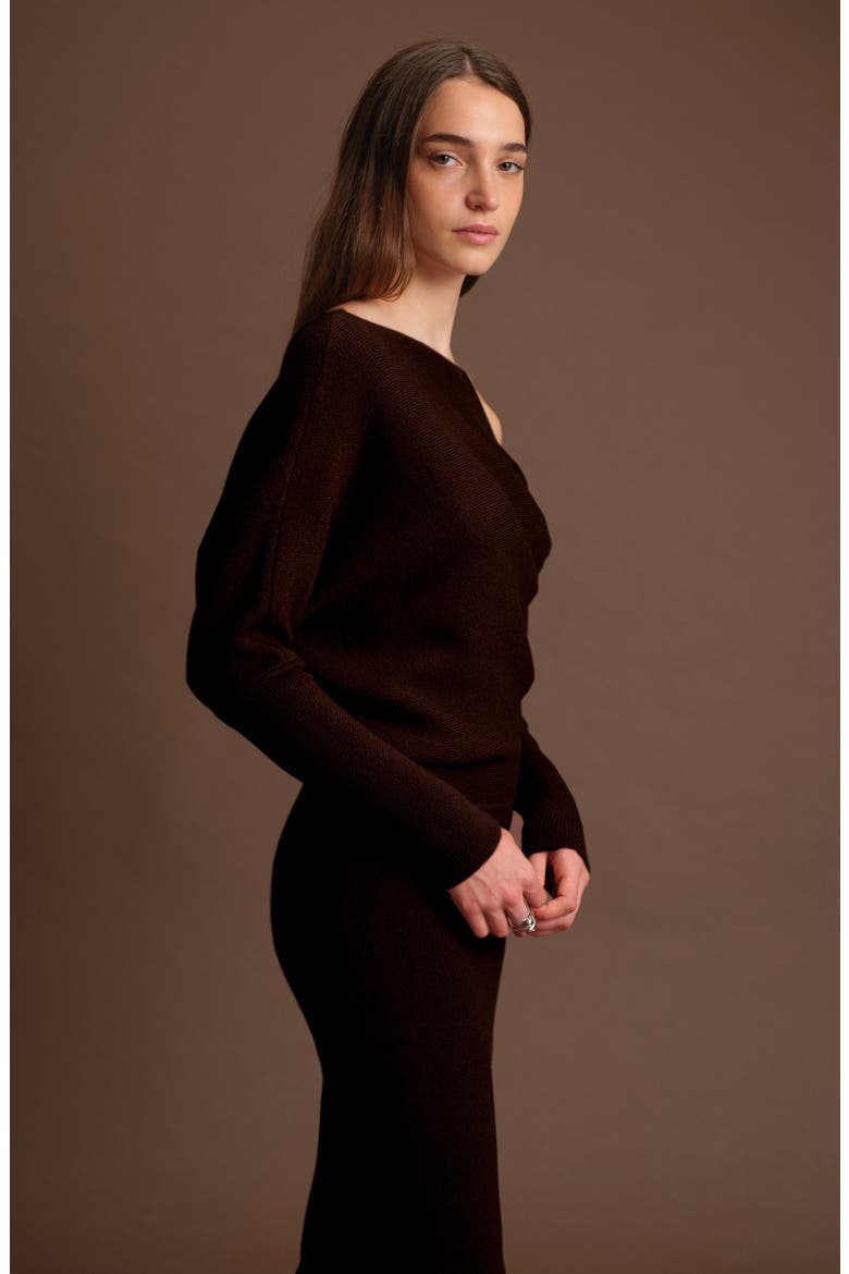 Elijah One-Shoulder Long Sleeve Midi Sweater Dress, Alternate, color, CACAO