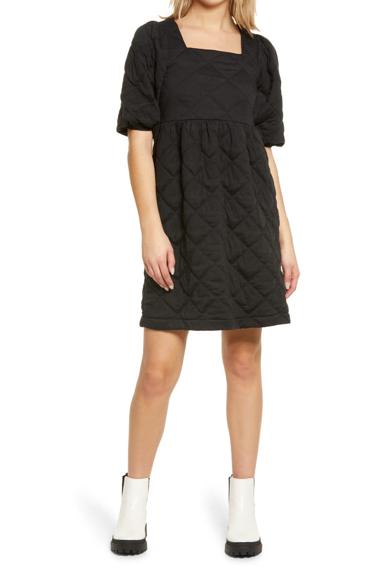 Puff Sleeve Dress, Main, color, BLACK