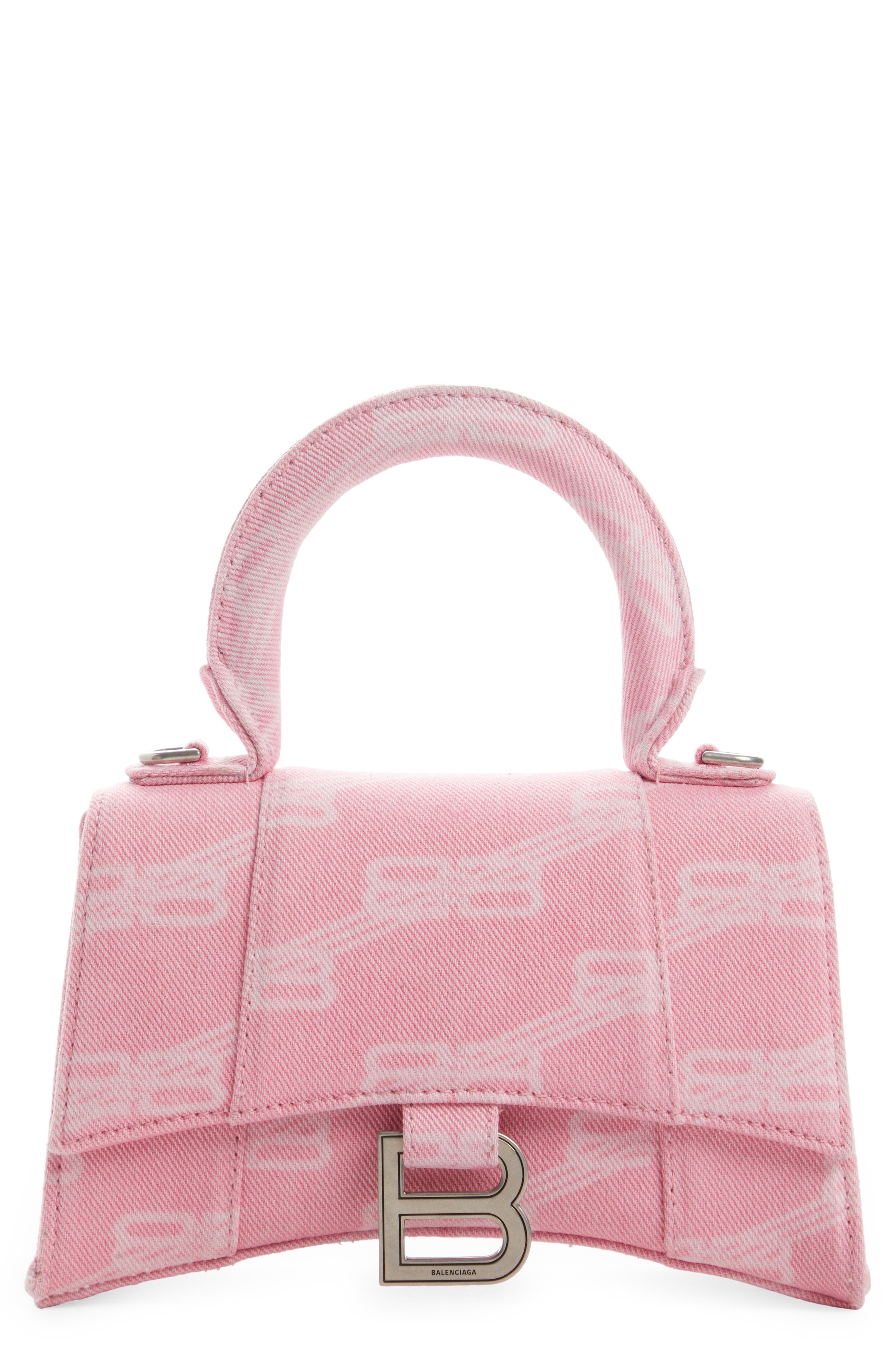 Balenciaga Extra Small Hourglass Monogram Denim Top Handle Bag, Main, color, 