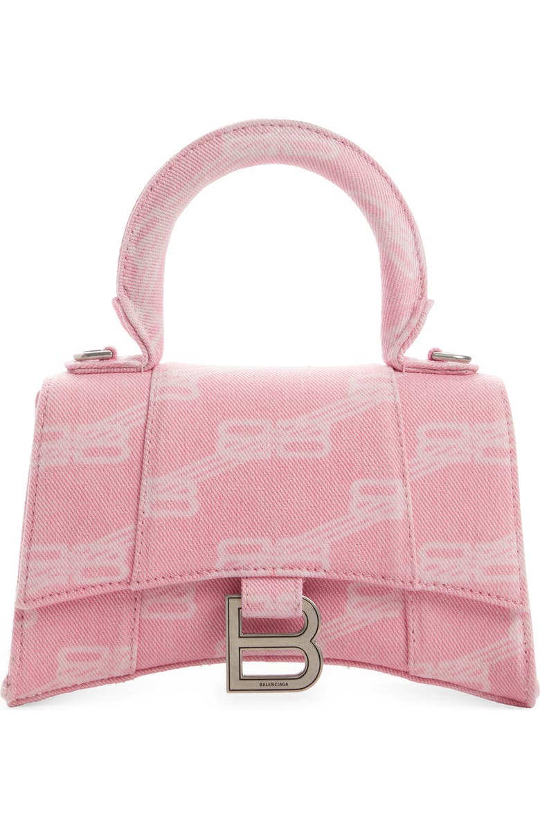 Balenciaga Extra Small Hourglass Monogram Denim Top Handle Bag, Main, color,