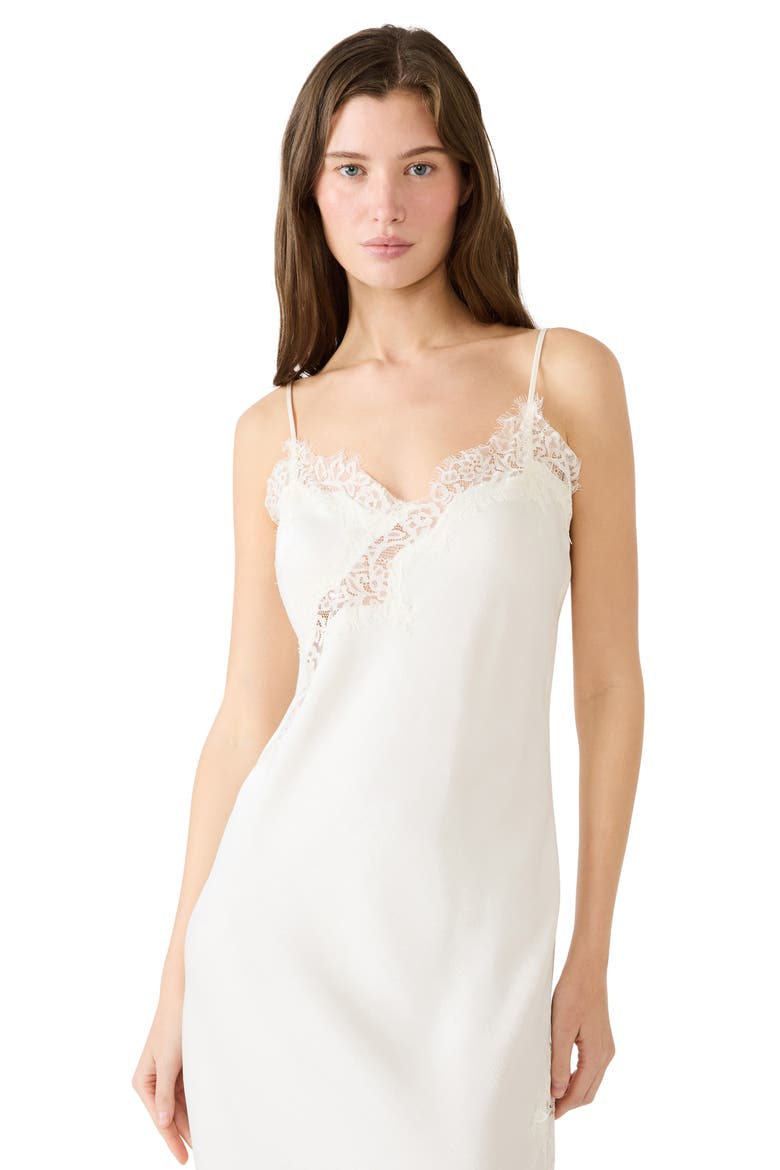 Danna Lace Trim Asymmetric Slipdress, Alternate, color, CREAM